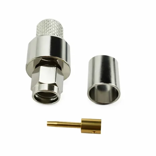 Conector L-Com ARSP-1404 RP-SMA macho crimp RG8, color plateado