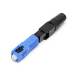 Vista principal de conector manual para Fibra Optica color azul con negro