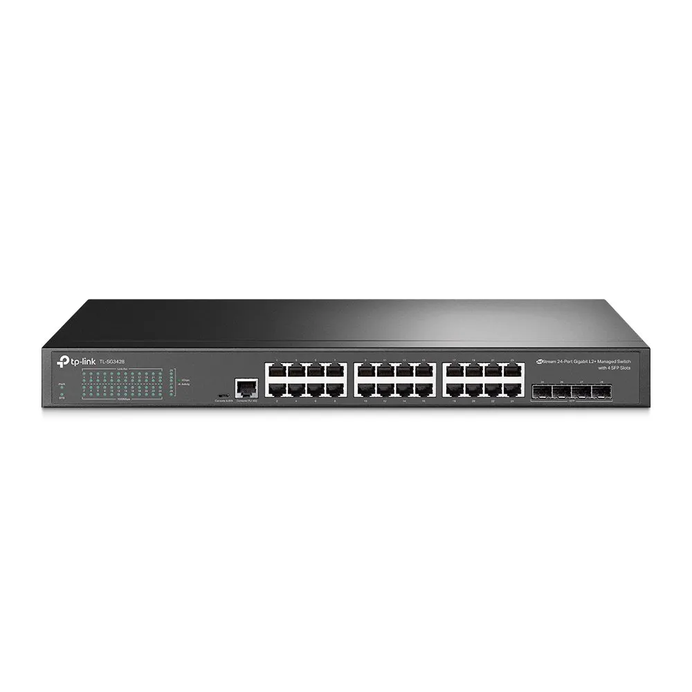 TP-Link TL-SG3428 switch conmutador rackeable de formato completo de 19" con 24 puertos gigabit con una capacidad máxima de 48Gbps. Gestionable L2 + 4xSFP.