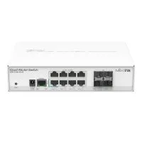 Cloud Router Switch de Mikrotik CRS112-8G-4S-IN robusto con 8p gigabit RJ-45 y 4p SFP de 1.25Gbps, formato rackeable con orejas para rack de 19" incluidas y opción desktop con RouterOS level 5. frontal color blanco