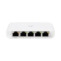 mini switch gestionable de Ubiquiti USW-FLEX-MINIS UniFi con 5 puertos gigabit 10/100/1000Mbps (solo uno con PoE+ de entrada) administrable con tecnología UniFi Networks. Diseñado para escritorio. Blanco