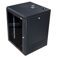 MC11 QUEST Soporte Rack Bastidor Gabinete cerrado de pared  de 12u Rackeables de 19" bastidor estándar con puerta de vidrio con llave, bandeja de tamaño completo fabricada en metal color Negro. No incluye accesorios.
