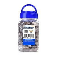 180102 Tarro de 100 unidades de conectores RJ-45 Pass Through (pasados) metálicos CAT6 blindados de 50 micras para descarga de tierra en cables FTP.