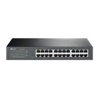 Switch de TP-Link TL-SG1024DE Switch Smart 24 Puertos Gigabit no gestionable con carcasa metálica rackeable 19" y también puede ser usado como switch de sobremesa. Uso en interiores. color negro. vista frontal